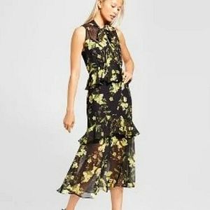 FLORAL MAXI DRESS‎ WHO WHAT WEAR Black Yellow Size Large